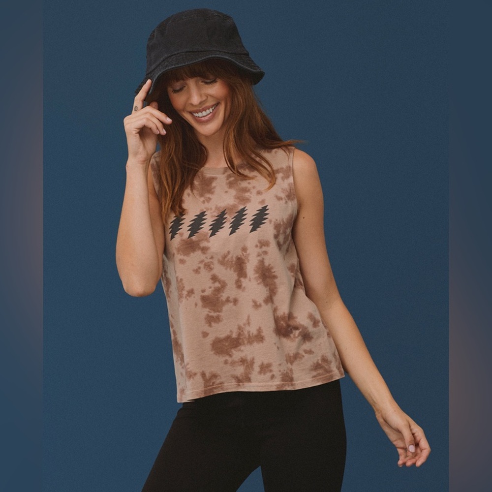 Pact Brown Tie-Dye Tank Top